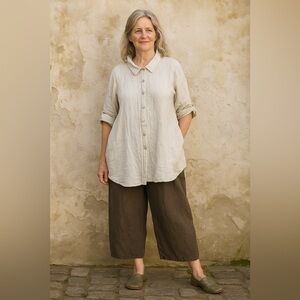 Women's Cream Button-Down Linen Shirt